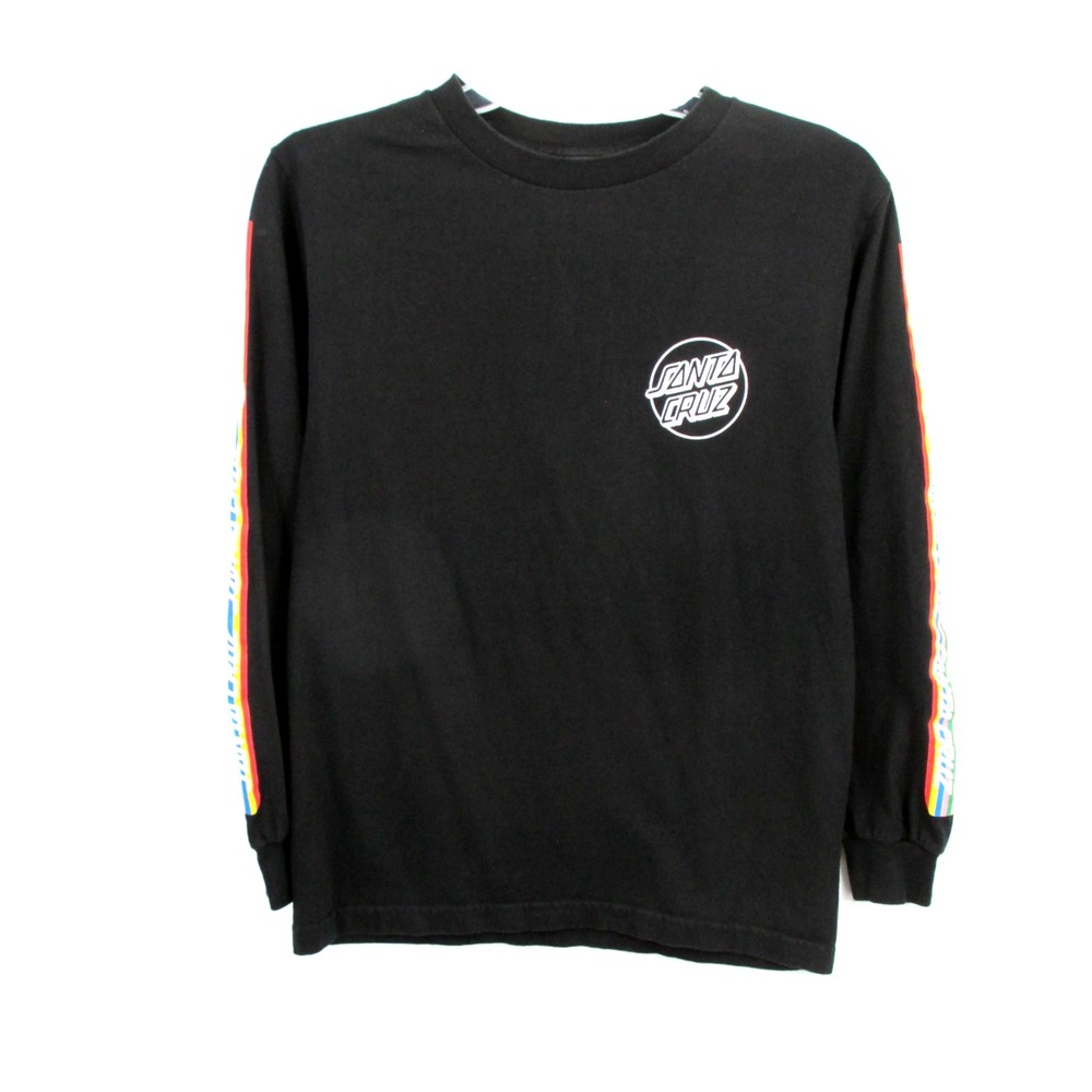 Santa Cruz Mens Black Long Sleeve T-Shirt Rainbow Logo Stripe Pullover Small